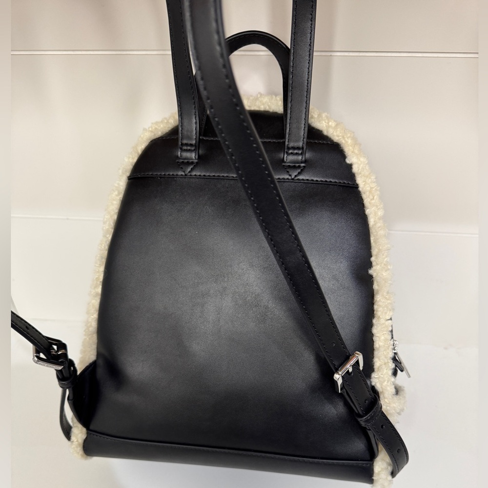Michael Kors Rhea Medium Suede Leather and Faux Shearling Backpack in Black - Picture 9 of 12